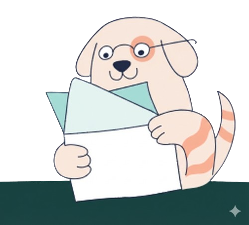Cute dog reading newsletter